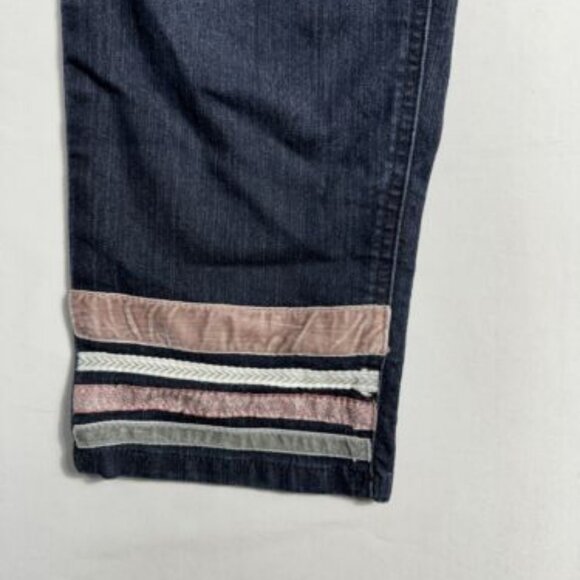 Christopher Banks Jeans Womens 14 Dark Wash Hem Embroidered Blue Denim EUC - Picture 2 of 6
